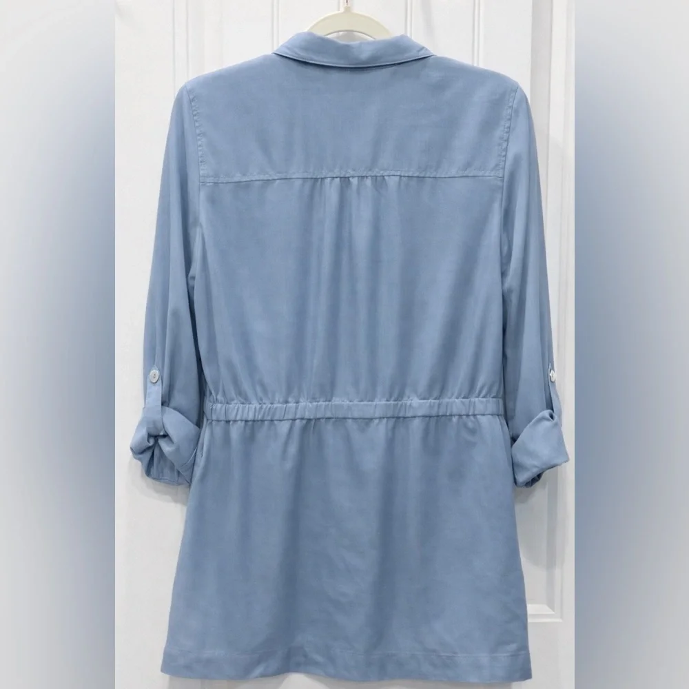 ZOZO Women’s Blue Utility Shirt Dress Size M Button Front Roll Tab Sleeves EUC - Picture 3 of 3